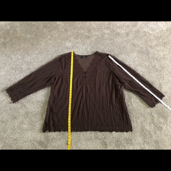 Avenue Mesh Embroidered Top Blouse Size 26/28 Chic Brown Stretchy Sheer Top - Picture 5 of 12